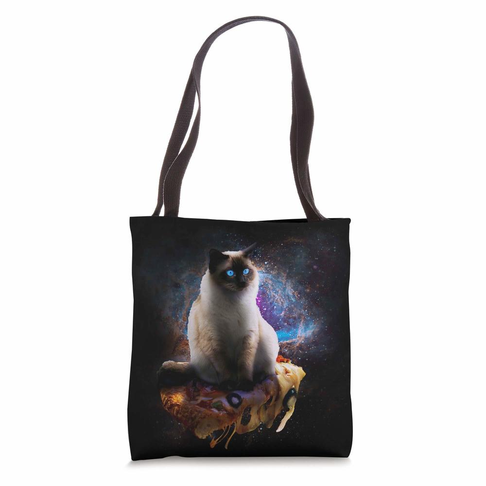Galaxy Space Siamese Cat On Pizza Tote Bag :P